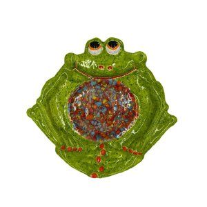 Hand Painted Ceramic Novelty Frog Platter Signed Bright 70’s Colors Groovy